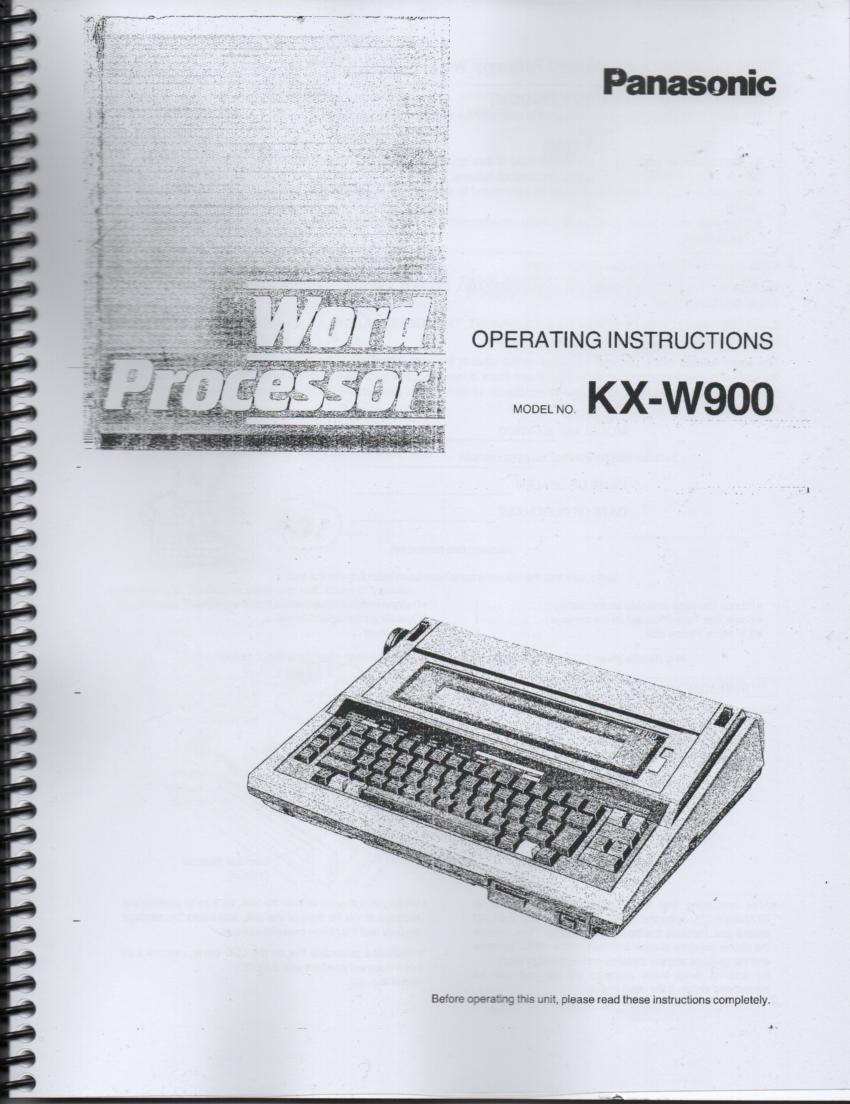 KX-W900 KX-W905 Word Processor Owners Manual. 